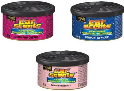 California Scents Lot de 3 désodorisants pour voiture Cerise (Coronado Cherry) + Nouvelle voiture (Newport New Car) + Chewing gum (Balboa Bubblegum)