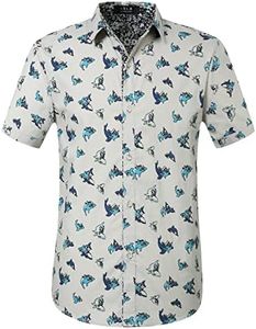 SSLR Short Sleeve Button Up Shirts for Men, Summer Shirts for Men Cotton Print Causal for Work, Vacation, Leisure (Large, Gray)