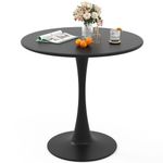 TANGZON Round Dining Table, 80CM Metal Kitchen Table with Enlarged Base & Non-slip Ring, 4 Seater Pedestal Dinner Table Furniture for Home Living Room Pub Restaurant Cafe, Black