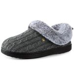 HomeTop Women's Cable Knit Slippers Breathable Warm Comfy Non-slip Indoor Outdoor House Shoes with Fuzzy Collar Cloudy Gray, 7-8 US