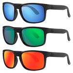 MAXJULI Sunglasses for Men, Polarized Sun Glasses for Men with TR90 Frame and UV400 Protection for Driving Fishing 8120（3PACK Red+Blue+Green）