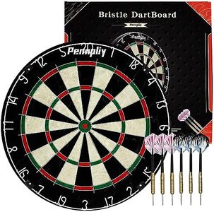 Pennpliy Bristle Dart Board Set, Professional Dart Board 18" with Steel Tip Darts Outdoor Dartboard Set, Compressed Sisal Metal Wire Board with Rotating Number Ring Includes 6pcs 18g Darts