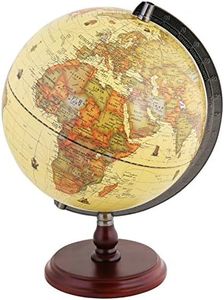 Exerz 25cm Antique Globe With A Wood Base - World Globe Rotating Vintage Decorative - Diametre 25cm