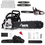 SHAYN 58cc Petrol Chainsaw - 2-Stroke Top Handle Chain Saw with 20" & 16" Bar, 4 Spare Chain, Anti-Vibration, Low-Noise, Auto Oiler, Toolkit & Carry Bag - 3-Year Warranty