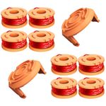 10 Pcs WA0010 Replacement Trimmer Spool for Worx, 0.065 Inch Diameter Trimmer String Weed Eater Refils and WA6531 Spool Cap Covers, Compatible with Worx Weed Eater(8 Trimmer Lines+2 Spool Caps)