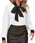 Avanova Women Tie Neck Bishop Long Sleeve Shirts Casual Work Blouses Tops, White a, X-Large