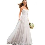 HDSLP Lace Strapless Wedding Dress Long Sweetheart A-Line Bridal Gown with Beading Belt Ivory 8