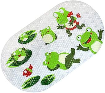 Hopop Non Skid Bath Mat, Anti Slip Shower Mat for Kids with Suction Cups, Size 39cm x 69cm (Transparent - Frog)