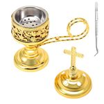 Yawlsow Incense Burner, Frankincense Charcoal Incense Stand, Bakhoor Incense Burner Holder, Ideal for Aromatherapy, Yoga and Spa, Home and Christian Church Censer, (Gold), ATX0005-6