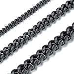 Compact Cuban Chain Necklace, 10MM Wide, 30 Inch(76CM) Length, Gift For Men/Women/Boys/Girls, Black Plated Stainless Steel Jewelry Close-knit Curb Choker Necklace (Gift Packaging), RN20103H-10-30