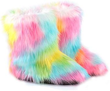 LVCOMEFF Kid Girl Boy Toddler Faux Fur Snow Boot with Fur Lining Winter Warm Outwear Furry Fluffy (multicolor 19, numeric_9)