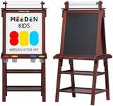 MEEDEN Easel for Kids - Kids Easel with Paper Roll - Double Sided Solid Pine Wood Art Easel - Kids Art Easel with Chalkboard & Magnetic Whiteboard - Walnut