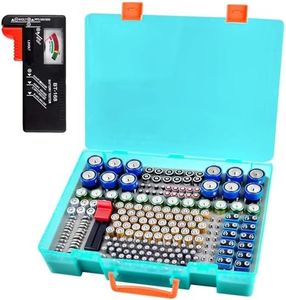 Battery Organizer Storage Holder- Batteries Case Containers Box with Tester Checker BT-168. Garage Organization Holds 225 Batteries AA AAA C D Cell 9V 3V Lithium LR44 CR2 CR1632 CR2032 (Green)