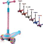 SIMEIQI 3 Wheels Kids Scooter for 5+ Years Old Boys Girls Teenager Foldable 4 Adjustable Handlebar from 32"" - 40"" Wide Flashing LED Wheels