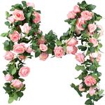 FiveSeasonStuff Rose Flower Garland Artificial Flowers Hanging Vines Décor for Wedding Decorations Arch Baby Shower Bridal Birthday Party Home Garden 4 Pack (Amaranth Pink)