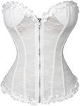 Kimring Women's Victorian See Through Mesh Lace Up Boned Overbust Corset Bustier Lingerie Body Shaper White Large