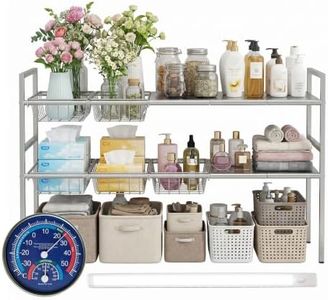 Eclat JC Home Premium Stainless Steel Under-Sink Organizer with Motion Sensor LED Light & Hygrometer - Expandable 2-Tier Cabinet Storage Rack for Kitchen Bathroom Organization (5 Plate, 5 Basket)