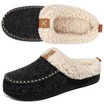 LongBay Women's Woolen Slippers, Sherpa Memory Foam Fluffy Moccasin with Soft Plush Fleece Lining Slip-On for Indoor Outdoor Use (5-6 UK, Black)