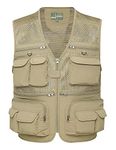 Sukany Men's Mesh Fishing Vest Utility Multi-Pocket Outdoor Work Shooting Safari Travel Photography Vest (Light Khaki,XXL)