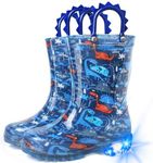 Funspread Toddler Kids Rain Boots - Light Up Boys Rainboots Boots Waterproof Lightweight Outdoor Shoes with Easy-On Handles Navy Blue Little Kids Size 11