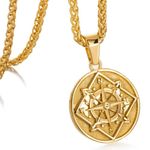 Crafted Compass Coin Necklace with Wheat Chain for Men, Mens Necklace with Compass Pendant Perfect for Travelers and Adventurers, 18 inch (20.00, Round-Wheat Chain-Gold)