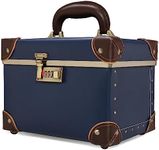 urecity Portable Retro Leather Makeup Train Case Cosmetic Organizer Case Leather Storage Box with Combination Lock (12.5", Retro Blue)
