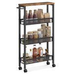 VASAGLE Slim Rolling Cart, 4-Tier Storage Cart, Narrow Cart with Handle, 5.1 Inches Deep, Metal Frame, for Kitchen, Dining Room, Living Room, Home Office, Rustic Brown and Black ULRC032B01V1