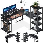 ODK Computer Desk with Shelves, Reversible L Shaped Desk with Monitor Stand, Reversible Home Office Desk, Black, 140×137 cm