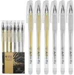 Gold & Silver Gel Pen for Artist 0.7mm Fine Point - Gold Ink Pen with Japanese Ink 6 PACK - Silver/Gold Metallic Pens for Art Drawing, Sketching & Writing - Archival Gel Ink - Opaque on Black Paper