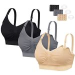 INTLMATE 3 Pack Women's Nursing Bra Seamless Wireless Night Sleep Nursing Maternity Bra Sleep Bralette with Removable Spill Prevention Pads and Bra Extenders, Black/Beige/Grey, XL