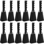 Fiada 12 Pcs Cow Bell 8 Inch Noise Makers for Sporting Events Loud Hand Bell Musical Cheering Cowbell with Handle for Football Classroom Graduation School Events (Black)