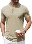 COOFANDY Lightweight T Shirts 3XL Pullover Short Sleeve Shirt Casual Stylish Summer Henley Shirts Khaki