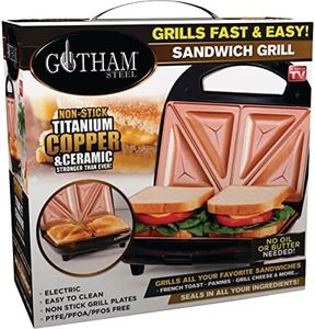 Gotham Steel Breakfast Sandwich Maker, 2 in 1 Panini Press Grill Sandwich Maker, Sandwich Press Sandwich Grill, Nonstick Grilled Cheese Maker with Easy Cut Edges, Indicator Light, Kitchen Gadgets