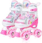 Girls Roller Skates for Big Kids ages6-12 7 8 9 10, 4 Size Adjustable Rainbow Unicorn Quad Skates with All Light Up Wheels - Best Birthday Gift for Outdoor Sports