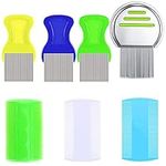 7 Pieces Flea Lice Combs, Metal Head Lice Combs Grooming Lice Removal Combs Plastic Stainless Steel Nit Combs for Kids Adults Pets Dog Long Fine Thick Hair