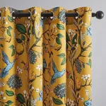 Topfinel 92 Inches Long Custom Mustard Yellow Luxury Curtains for Living Room Bedroom, Blackout Vintage Victorian Curtains Floral Lemon Hummingbird Printed Grommet Drape 92 Inch Length