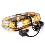 Xprite 36 LED Rooftop Strobe Beacon Mini Bar Lights 16 Flashing Modes Warning Hazard Light w/Magnetic Base for Emergency Vehicles Trucks Snow Plow Construction Cars Bus - White mix Amber