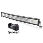 AUXTINGS 32 inch 405W Curved Triple Row LED Light Bar Work Light Spot Flood Beam with Wiring Harness kit Switch for Trucks Tractor 4X4 Boat Off Road Auto Fog Driving Lamp,12V 24V Waterproof