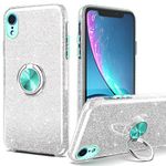 PeeTep for iPhone XR Case,Lightweight Glitter Sparkly Case with 360°Ring Holder Kickstand Magnetic Car Mount Shock-Absorbent Protective Sturdy Cover for iPhone XR 6.1" for Girls Women, Silver Blue