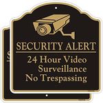 2Pack 24 Hour Video Surveillance Sign No Trespassing Waring Sign Security Alert 12x12 inch Reflective Aluminum Alloy CCTV Security Camera Signs