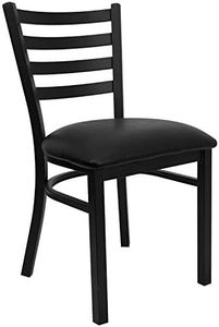 Flash Furniture HERCULES Series Black Ladder Back Metal Restaurant Chair - Black Vinyl Seat