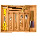 MASS DYNAMIC Cutlery Drawer Organizer Expandable Bamboo Utensil Tray, Adjustable Silverware and Flatware Holder, Compact Storage for Spoons, Forks, Knives - Ideal for Kitchen and Office Supplies