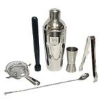 Dynore Stainless Steel 6 Pcs Bartender Martini Kit Set - Teardrop Bar Spoon, Cocktail Shaker 750 ml, Tall peg Measure 30/60 ml, Black PVC Muddler, Ice Tong, Cocktail Strainer- Set of 6