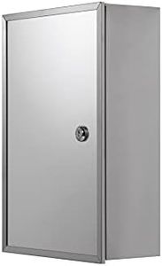 Croydex WC846005AZ Trent Lockable Bathroom Storage Stainless Steel with Mirrored Door, Fixed Shelf, Secure Lock System Fully Assembled Medicine Cabinet Organizer, 9.8'' W x 15.7" H, Stainless