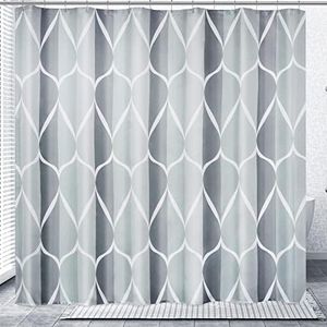 Gelbchu Grey Geometric Shower Curtain W 84 x H 72,Waterproof Design and Polyester,Quick-Drying, Weighted Hem, Extra Wide Size Shower Curtains Set for Bathroom,Machine Washable with 14 Hooks
