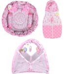 Toddylon Baby Play Gym New Born Baby Bedding | Mat with Hanging Toys | Mattress with Mosquito Net | Cotton Playing Mat | Baby Crawling Mats | Playmats & Floor Gyms (0-6 Months) (3PCS Set)