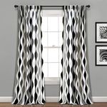 Lush Decor Mid Century Geo Light Filtering Window Curtain Panel Pair, 95" Long x 52" Wide, Black & Gray