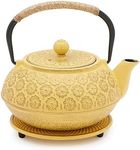 3 Piece Set Yellow Japanese Cast Iron Teapot, Loose Leaf Tetsubin with Handle, Stainless Steel Infuser, and Trivet (27 oz, 800 ml)