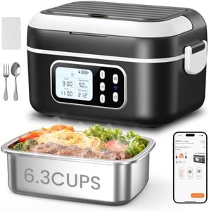 Anaroop APP Smart Cordless Electric Heated Lunch Box, XL 6.3Cups Rechargeable Battery Powered Self Heating Lunchbox, 100W Portable Food Warmer for Adults Men Women Truckers Worker Officers Traveler