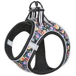 HEELE Dog Harness Small Dog Puppies Step-in Soft Mesh Harness Reflective Lightweight Breathable Visible in Dark Harness with Floral Pattern, Comfort for Walking Training, Black Flower, S